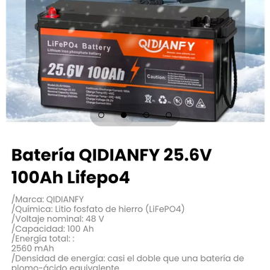 Batería QIDIANFY 25.6V 100Ah Lifepo4. Litio fosfato de hierro (LiFePO4) - 2/4