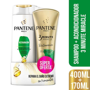 CHAMPÚ 400ML + ACONDICIONADOR 170 ML, PANTENE PRO-V 3 MINUTE MIRACLE, RESTAURACION - Img 108193788