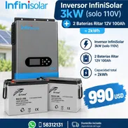 🔋Inversor infinisolar de 3kw (solo 110v) + 2 baterías Ritar 12v 100amp para ~2kWh  💰precio 990 usd - Img 57624199