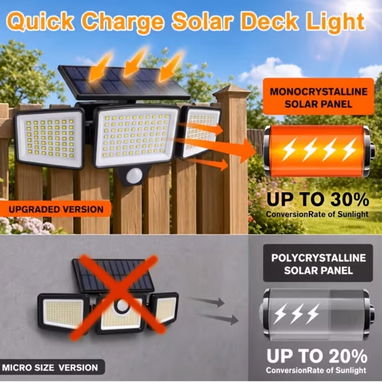 Lámpara Solar Exterior con Sensor de Movimiento - 3 Cabezales Ajustables IP65 - 3/5