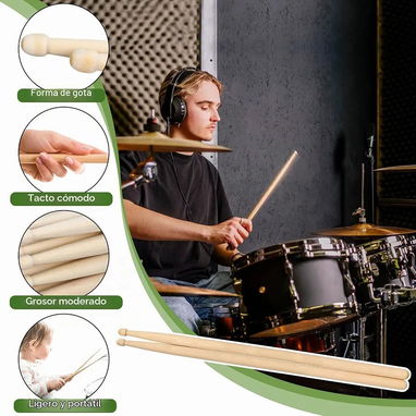 Baquetas 5A, punta ovalada de madera antideslizante para tambor de jazz, batería electrónica, instrumento musical, percu - 3/4