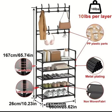 Zapatera de 5 niveles con percha - 2/2