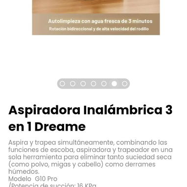 Aspiradora Inalámbrica 3 en 1 Dreame. Aspira y trapea simultáneamente, combina funciones  escoba, aspiradora, trapeador - 5/6