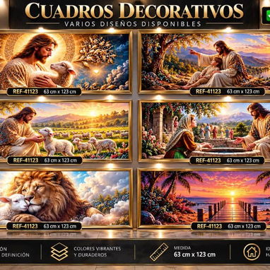 🌟 CUADRO DECORATIVO-CORAZÓN DE JESÚS !  ✅ Diseño religioso elegante y llamativo. ✅ Hermoso marco dorado.  Tamaño grande - 2/5
