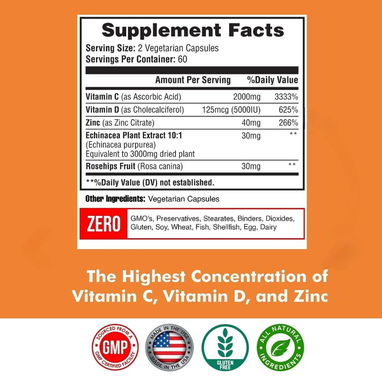 3 en 1/ Vitamina C 2000mg, Zn 40mg, D3 5000UI - Img 120143234