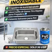 Fregadero de Acero Inoxidable + Llave Cuello de Ganso Tiro Rápido para Fregadero + Cemento Solvente para PVC - Img 56100017