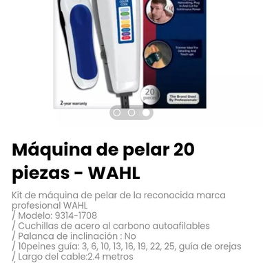 Máquina de pelar 20 piezas - WAHL. Kit de máquina de pelar de la reconocida marca profesional WAHL - 3/3