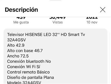 Se vende Smart TV HISENSE 32 - Img 67025008