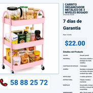 CARRITO ORGANIZADOR METÁLICO DE 3 NIVELES ROSADO VPT-0097 - Img 55991780