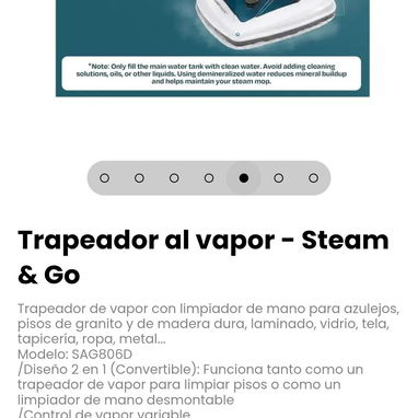 Trapeador al vapor - Steam & Go. Modelo: SAG806D - 5/7
