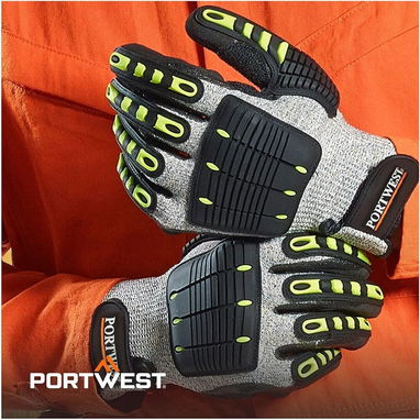 Guantes de trabajo de seguridad (Portwest A722) resistentes a cortes antiimpactos, color gris/negro - 4/5