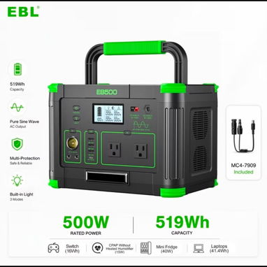 EBL 500W Estación de Energía Portátil (Pico de 1000W), 519Wh Estación de Energía Portátil con Carga Rápida PD 60W USB-C - 2/3
