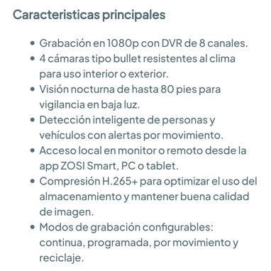 SISTEMA DE 4 CÁMARAS DE SEGURIDAD ZOSI H.265+ FULL HD 1080P 🔒🏡🌐 - 5/7