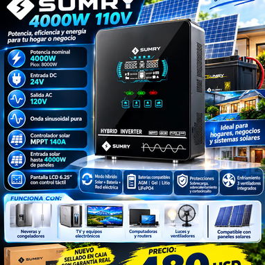 INVERSOR HÍBRIDO SUMRY 4000W 110V ⚡NUEVOS SELLADOS EN CAJA CON GARANTÍA WhatsApp 53321047 - 2/3