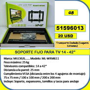 QB-707-SOPORTE FIJO PARA TV 14 - 42"....20 USD...51596013...Transporte lugares cercanos - Img 56274822