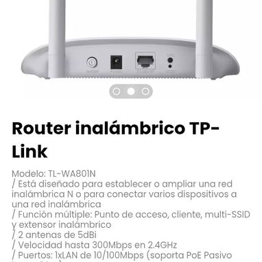 Router inalámbrico TP-Link. Incluye cable de red,  transformador, e inyector PoE pasivo - Img 118244982