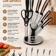 Set d cuchillos profesionales d 8 piezas con base giratoria 🖤negro - Img 55981243