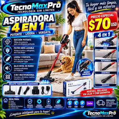 ASPIRADORA 4 EN 1 🧹🔥 🏡Potencia de succión de 18 kPa✅ Filtro HEPA lavable ✅ Bajo nivel de ruido📲 53321047 - 2/3