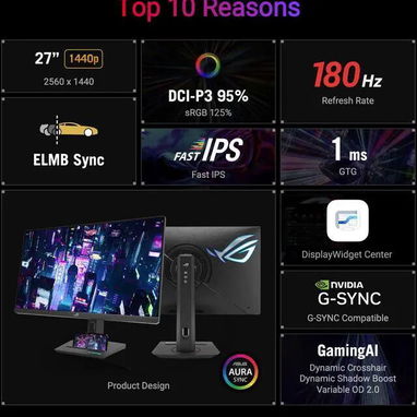 ASUS ROG Strix de 27 QHD 2K 1440P 180Hz IPS rápido con AMD FreeSync (AMD Adaptive Sync) y compatible con G-Sync HDR400 - Img 122363092