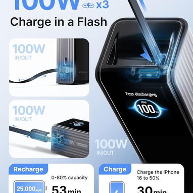 Cargador portátil Ecoflow Rapid de 25000 mAh con 170w de potencia para teléfonos y laptops - 4/8