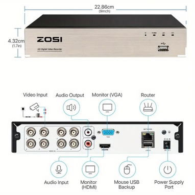 Kit de Sistema de 8 Cámara de Seguridad marca Zosi, 8 canales, 2MP HD, DVR Lite 5MP(no incluye disco de almacenamiento) - Img 126897335