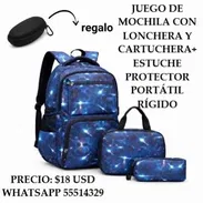 JUEGO DE MOCHILA CON LONCHERA Y CARTUCHERA+ESTUCHE PROTECTOR PORTÁTIL RÍGIDO, ENTREGA DE FACTURA, VARIEDAD DE COMBOS - Img 55458700