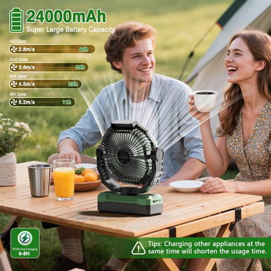 Ventilador recargable portátil FRIZCOL 24000mAh (Hasta 60Hrs uso continuo) Luz LED y mando a distancia, POWER BANK Nuevo - 3/10
