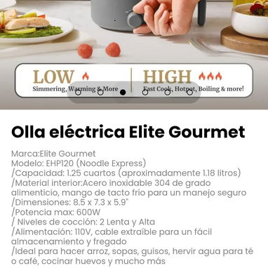 Olla eléctrica Elite Gourmet. Material interior:Acero inoxidable 304 de grado alimenticio, mango de tacto frío - 3/6