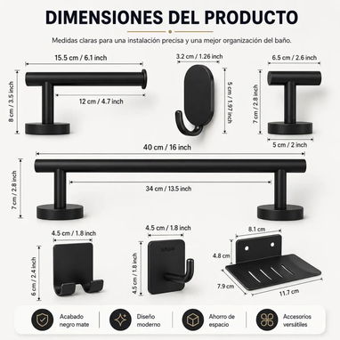 Juego accesorios de baño color negro . - 2/4