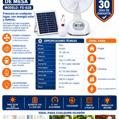 VENTILADOR RECARGABLE CON PANEL SOLAR - 2/2