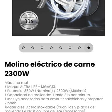 Molino eléctrico de carne 2300W Máquina mul. Marca: ALTRA LIFE - MGAC13 - 8/8