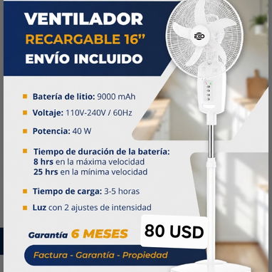 Ventiladores Recargables 12" y 16". MENSAJERÍA GRATIS - Img 123487447