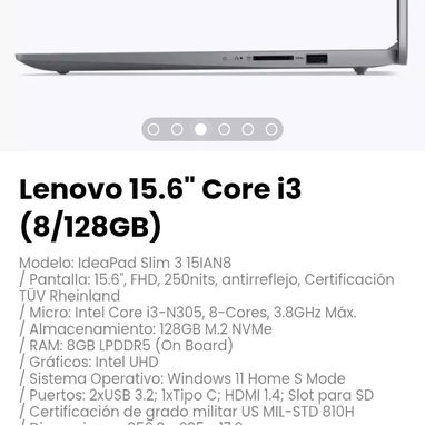 Lenovo 15.6" Core i3 (8/128GB) Modelo: IdeaPad Slim 3 15IAN8 - Img 110215662