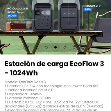 Estación de carga EcoFlow 3 - 1024Wh. Baterías LiFePO4 con tecnología InfiniPower, vida útil superior  baterías de Litio - 4/7