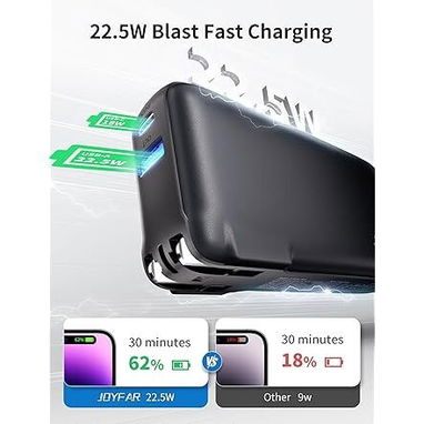 🔋 Power Bank Joyfar 10,000mAh 22.5W | USB-C Rápida | Cable Integrado + Enchufe | Compacto Envío Disponible + Garantía - Img 113039403