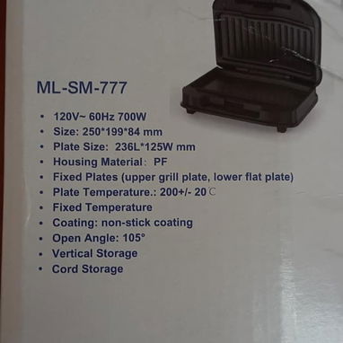 Milexus Grill para Sándwiches 700W Dimensiones 250x199 VPT#-0500 - Img 122755464
