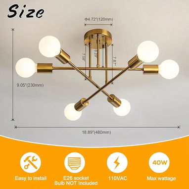 💡✨ LÁMPARA COLGANTE LIMEJUA | ORO | 6 LUCES SPUTNIK | REGULABLE – 50 USD - Img 118820458