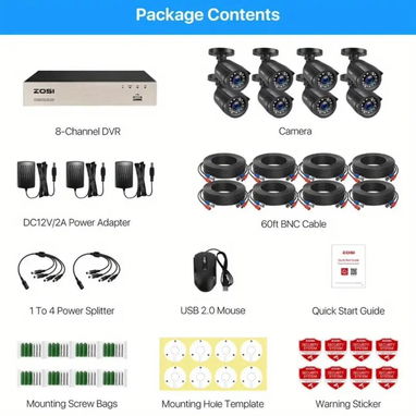 Kit de Sistema de 8 Cámara de Seguridad marca Zosi, 8 canales, 2MP HD, DVR Lite 5MP(no incluye disco de almacenamiento) - Img 126897337