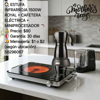 Combos de cafetera electrica, olla, freidora de aire, estufa infrarroja y de induccion, microondas, licuadora - Img 120765872