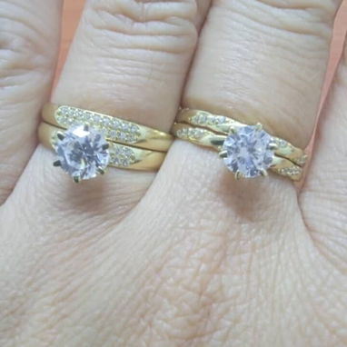 Juego de anillos de compromiso y anillos para mujer de oro 10k - 2/10