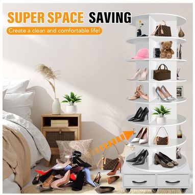 Hermosa zapatera multifuncional​🌀✨ ORGANIZADOR GIRATORIO 360° PREMIUM (8 NIVELES + 2 CAJONES + RUEDAS) - RUNSUNSPRI ✨👠 - 7/7