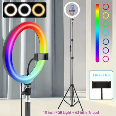 Aro de Luz LED RGB 12” con Trípode 63” y Soporte para Teléfono - Img 122988371