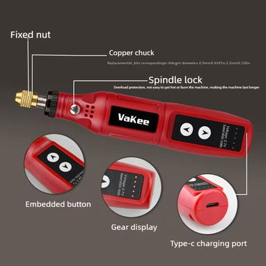 Mini Amoladora Eléctrica Vakee Recargable – Roja - 2/5