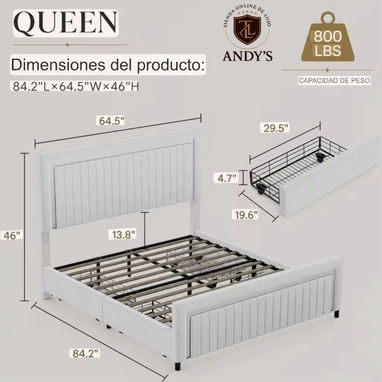 Cama Queen con bordes plateados y luces led - 3/7