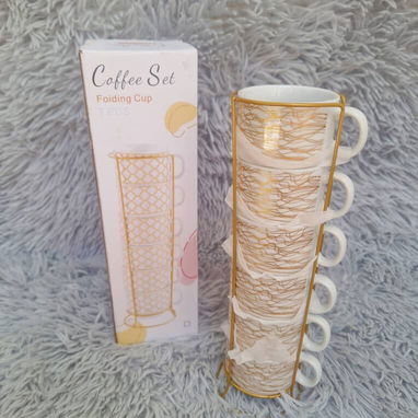 Juego de 6 tazas de cafe con soporte metalico - Img 120447667