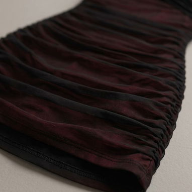Vestido corto de mujer para fiesta, diseño fruncido color negro y vino [Talla S] 25usd - Img 124806028