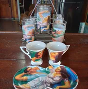 Arte Casa Expresso Platillo de Cerámica Artista Jorge Arche Primavera Cubana, juego de vasos y bandeja.. - Img 47764849