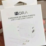 ESPIGA DOBLE PUERTO (USB A Y USB C)20W CARGA RÁPIDA MARCA 1HORA Y CABLE IPHONE ENTRADA C DE 3A CARGA RÁPIDA MARCA 1HORA - Img 56621158
