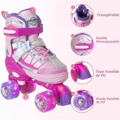 🍒Nattork Patines Ajustables para Niños y Niñas – Rosado🍒 - 2/5
