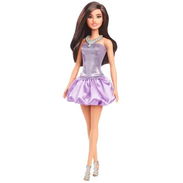 Mattel Barbie Fashionistas 234 Doll in Sequined Purple Dress and Silvery Accessories with Brown Hair 29 cm - Img 58164083
